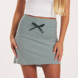 Hunter Green & White Seersucker | On Model | Skirt Front