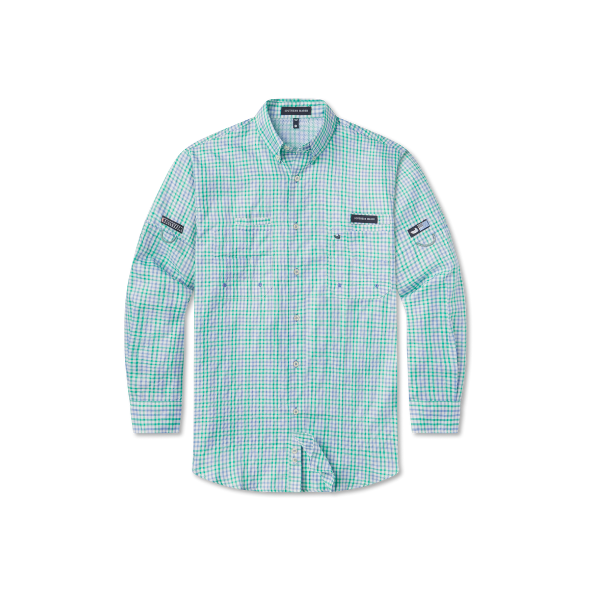 Blue and Teal Cay | Harbor Cay Fishing Shirt | Drake Grid | Long Sleeve Fish Shirt | Front