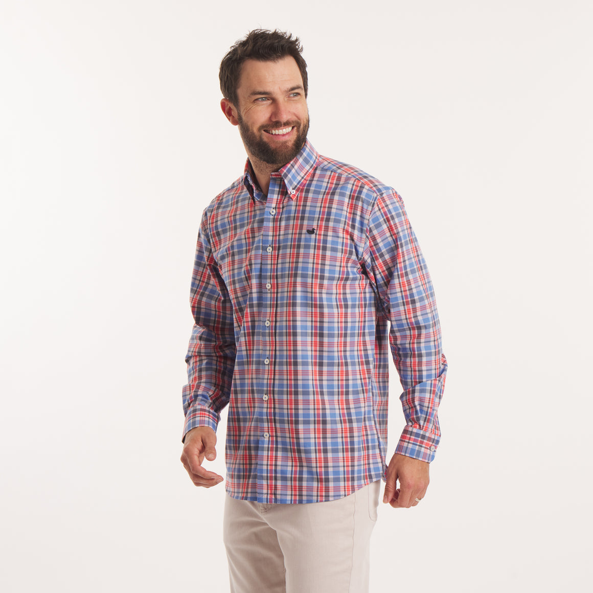 Navy & Red Plaid | On Model | Side