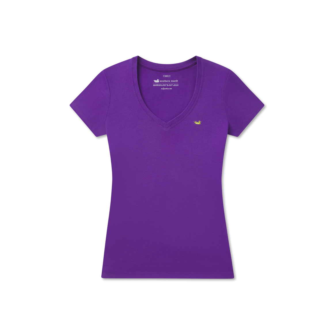 Purple with Electric Lime Duck | Caroline V-Neck Tee | Cotton | Womens Fit T-Shirts