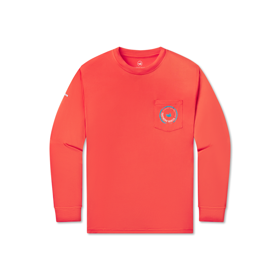 Coral with Electric Blue | FieldTec™ Pocket Tee | Long Sleeve