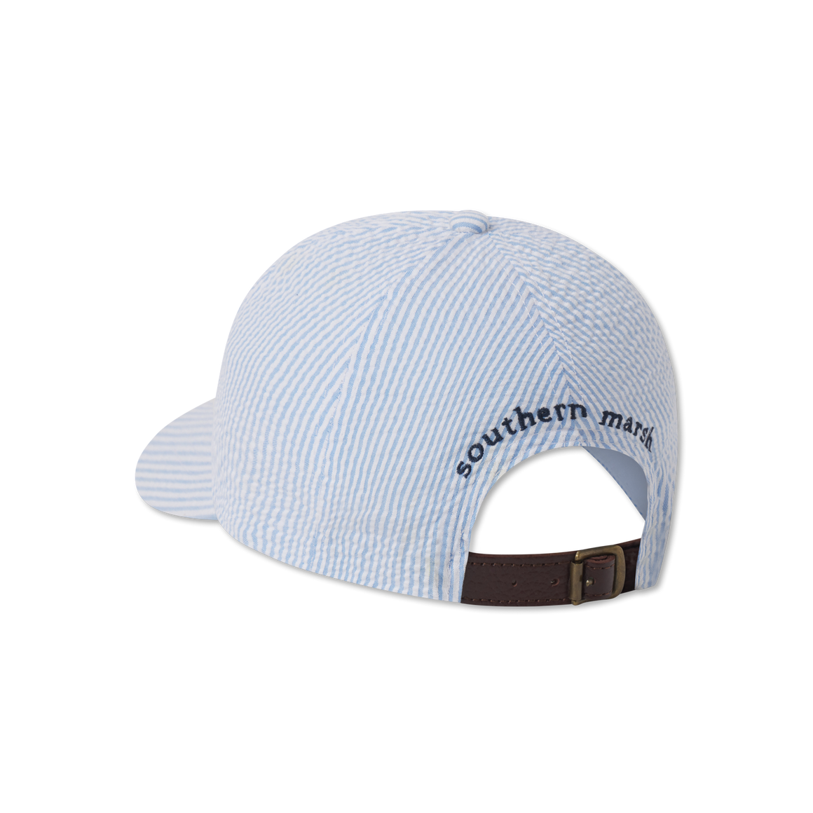 Seersucker Blue Hat with Navy Duck | Back