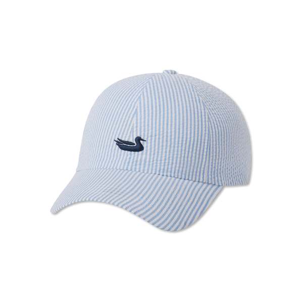 Seersucker Blue Hat with Navy Duck