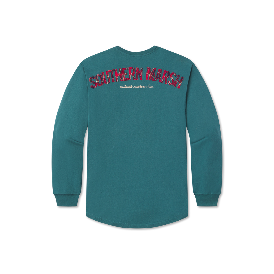 Dark Green with Tartan | Rebecca Tartan Jersey | Womens Fit Long Sleeve T-shirt | Back