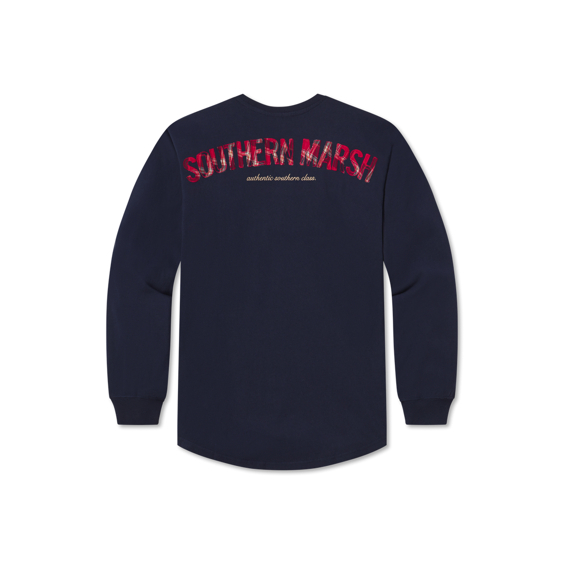 Navy with Tartan | Rebecca Tartan Jersey | Womens Fit Long Sleeve T-shirt | Back