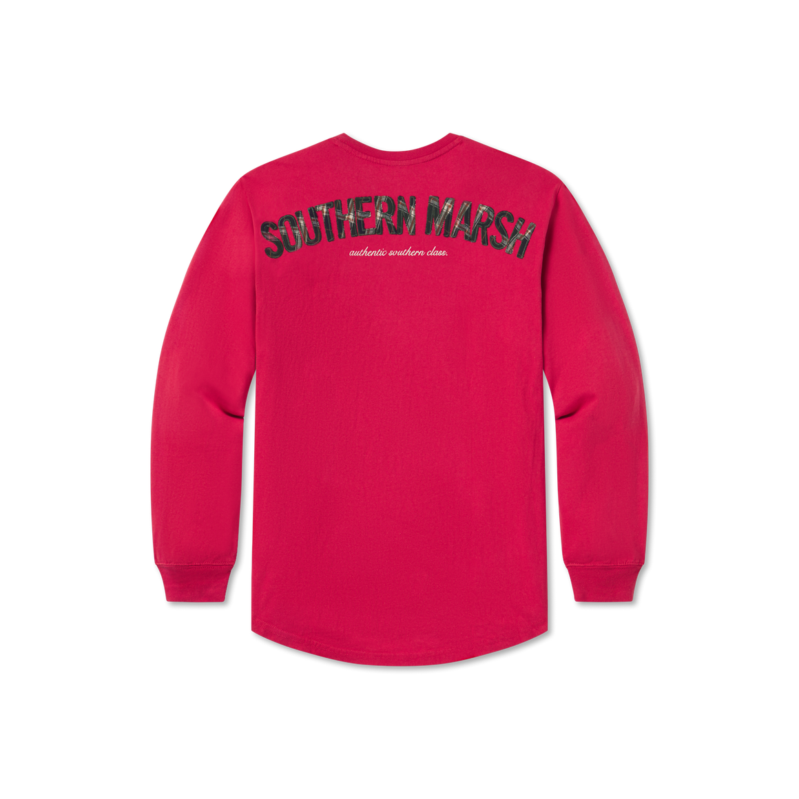 Vintage Red with Tartan | Rebecca Tartan Jersey | Womens Fit Long Sleeve T-shirt | Back