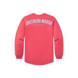 Neon Coral with Blue Seersucker | Original Rebecca Jersey | Womens Fit Long Sleeve T-Shirt | Back