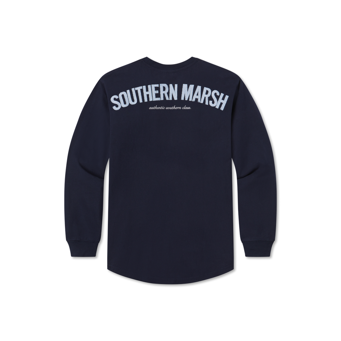Navy with Blue Seersucker | Original Rebecca Jersey | Womens Fit Long Sleeve T-Shirt | Back