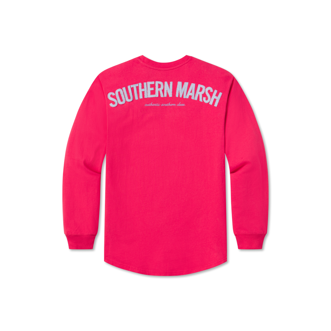 Strawberry Fizz with Blue Seersucker | Original Rebecca Jersey | Womens Fit Long Sleeve T-Shirt | Back