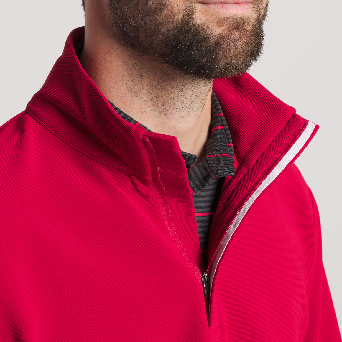 Crimson With White | On Model Collar Details