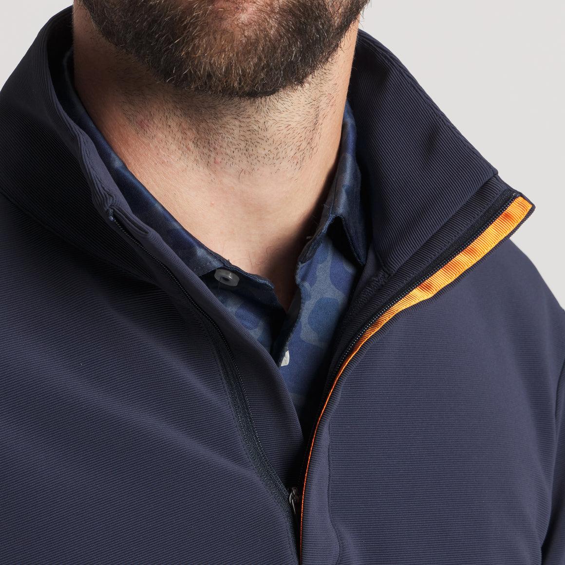 Navy With Orange | On Model Collar Details