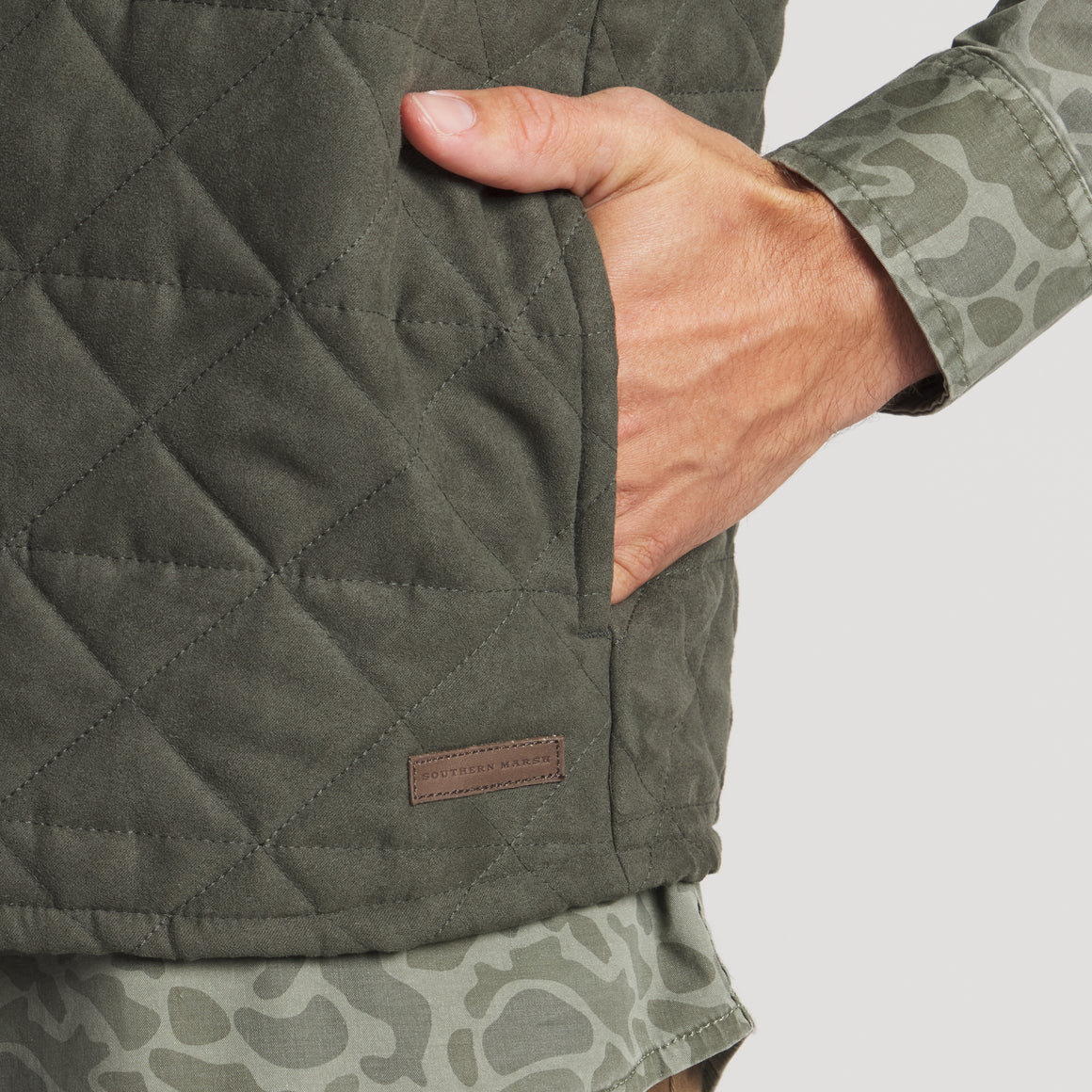 Dark Olive | On Model Logo Pocket Detail