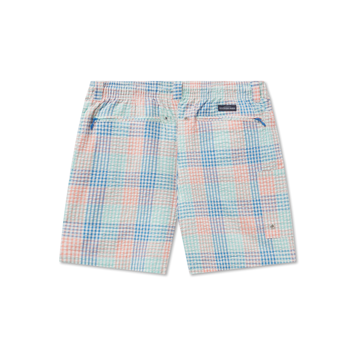 Blue and Orange Seersucker Gingham | Dockside Swim Trunk | Seersucker Gingham | Swim Shorts | Back