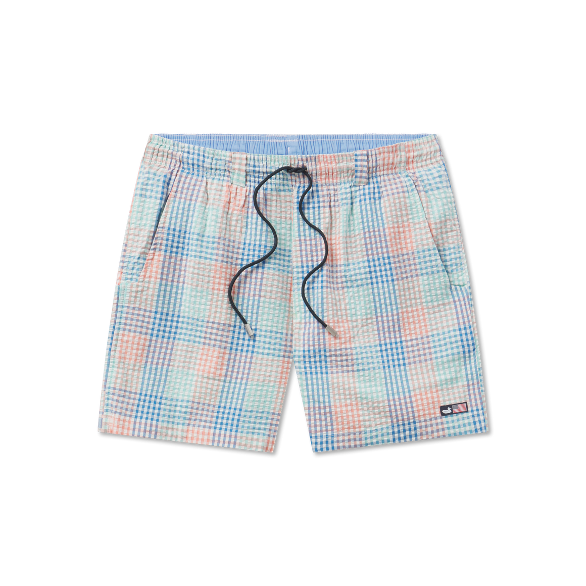 Blue and Orange Seersucker Gingham | Dockside Swim Trunk | Seersucker Gingham | Swim Shorts
