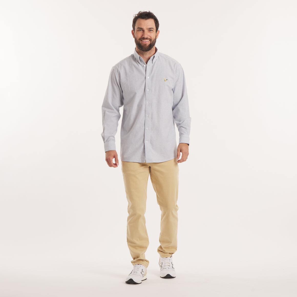 White & Blue Oxford Stripe | On Model | Full Outfit