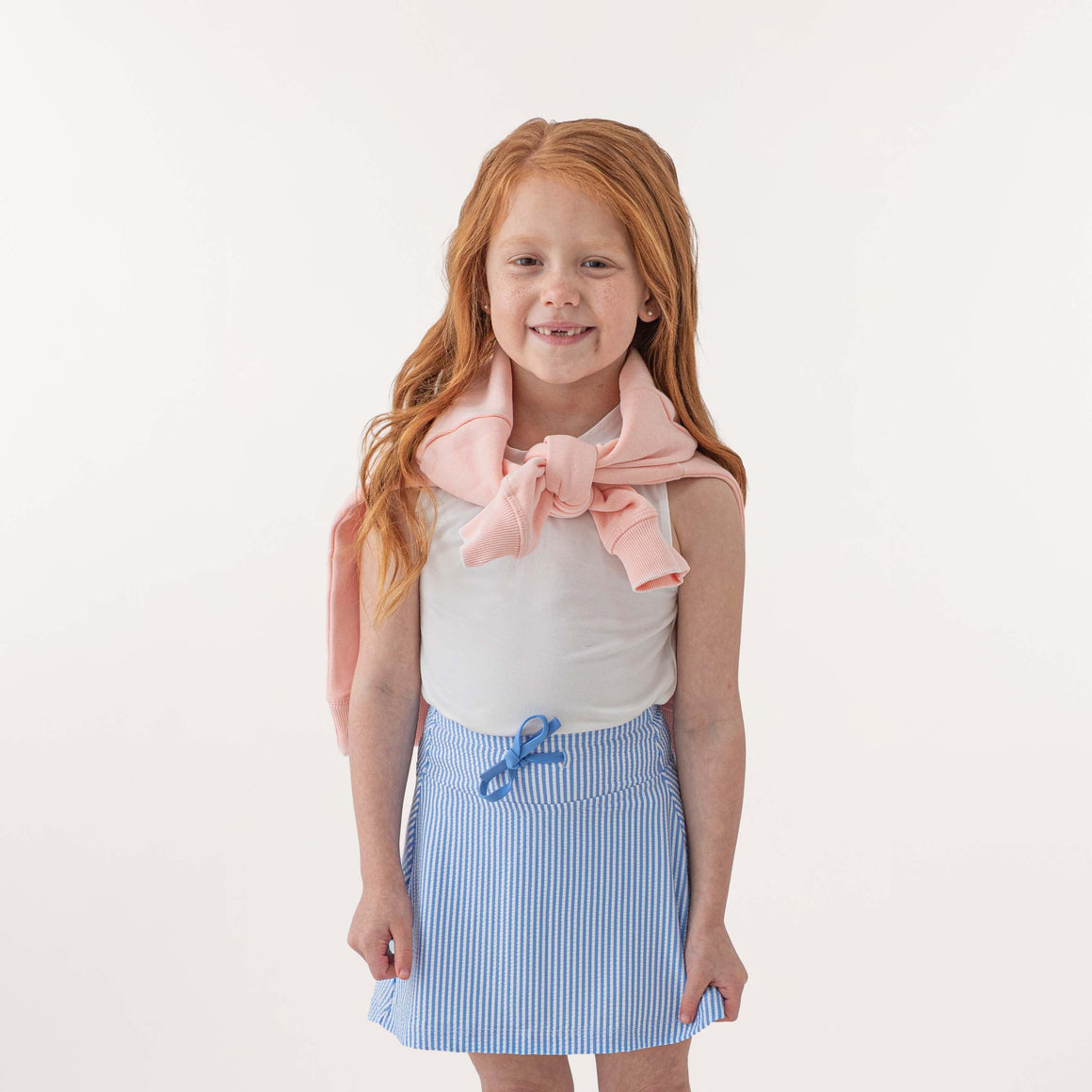 French Blue & White Seersucker | On Model Front