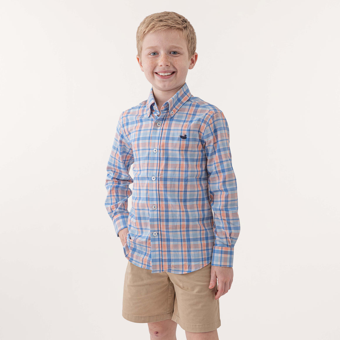 Royal & Orange Plaid | On Model Front
