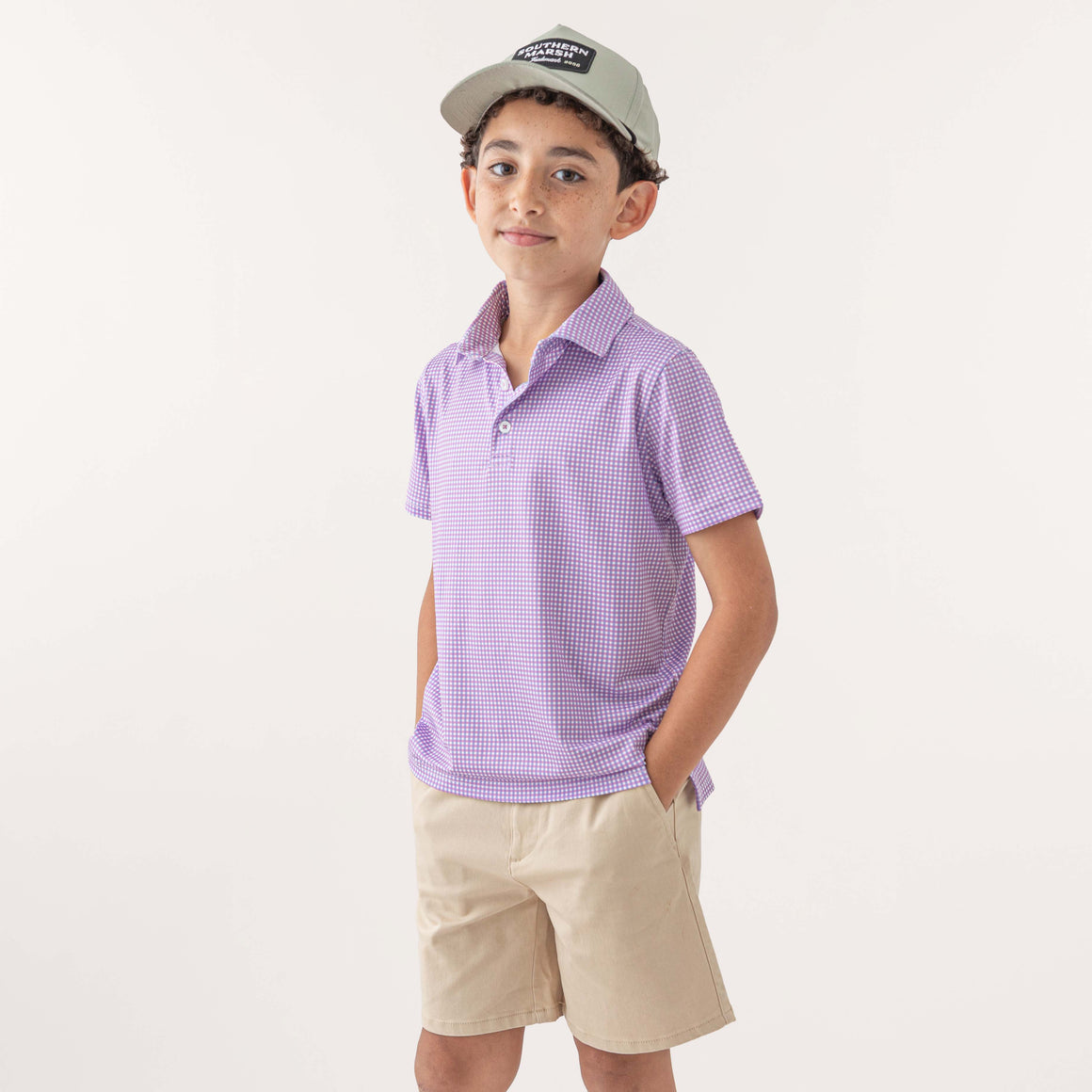 Wharf Purple & Wine Gingham | On Model Front