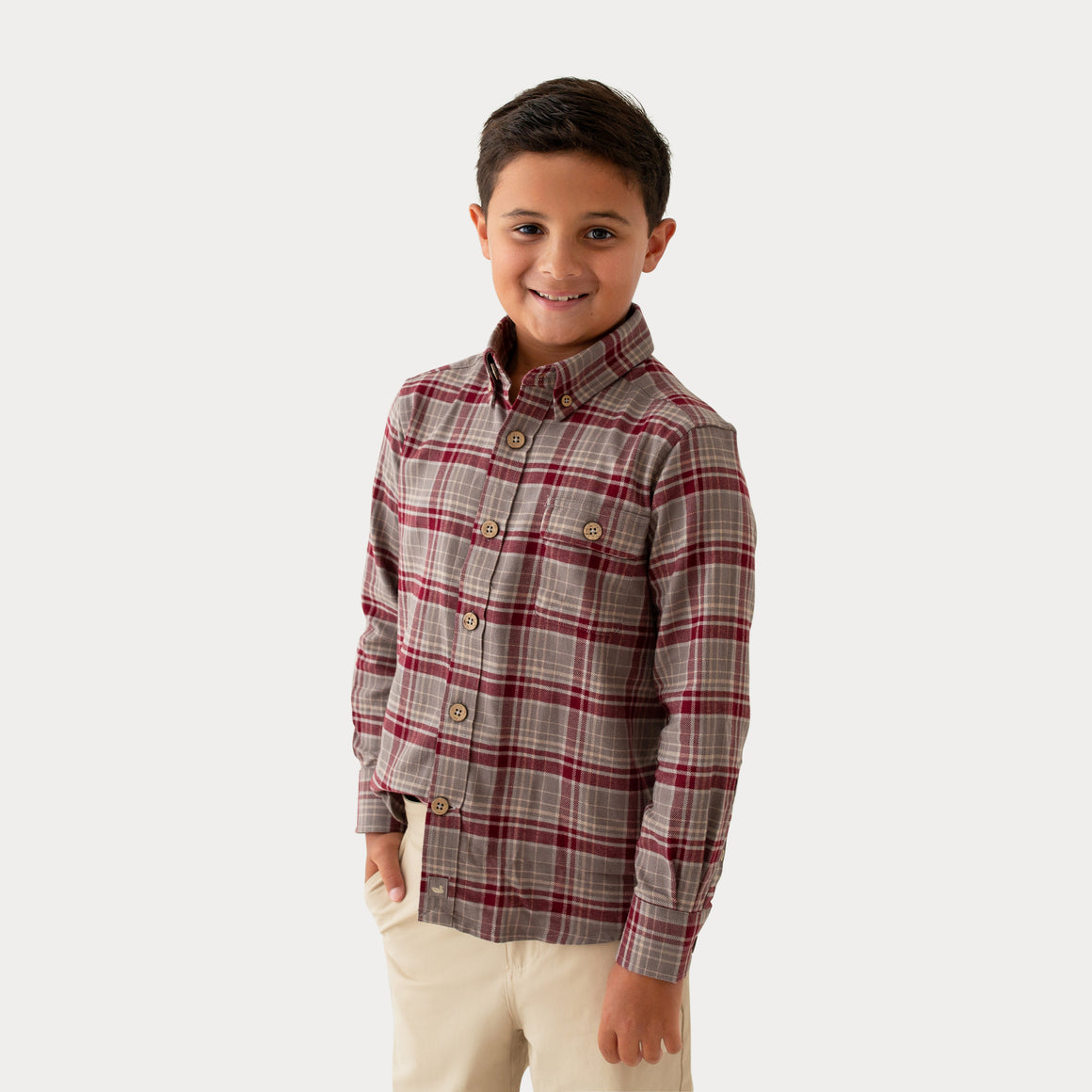 Maroon & Dark Gray Flannel | On Model Front