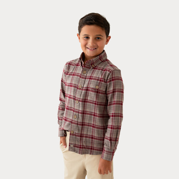 Maroon & Dark Gray Flannel | On Model Front
