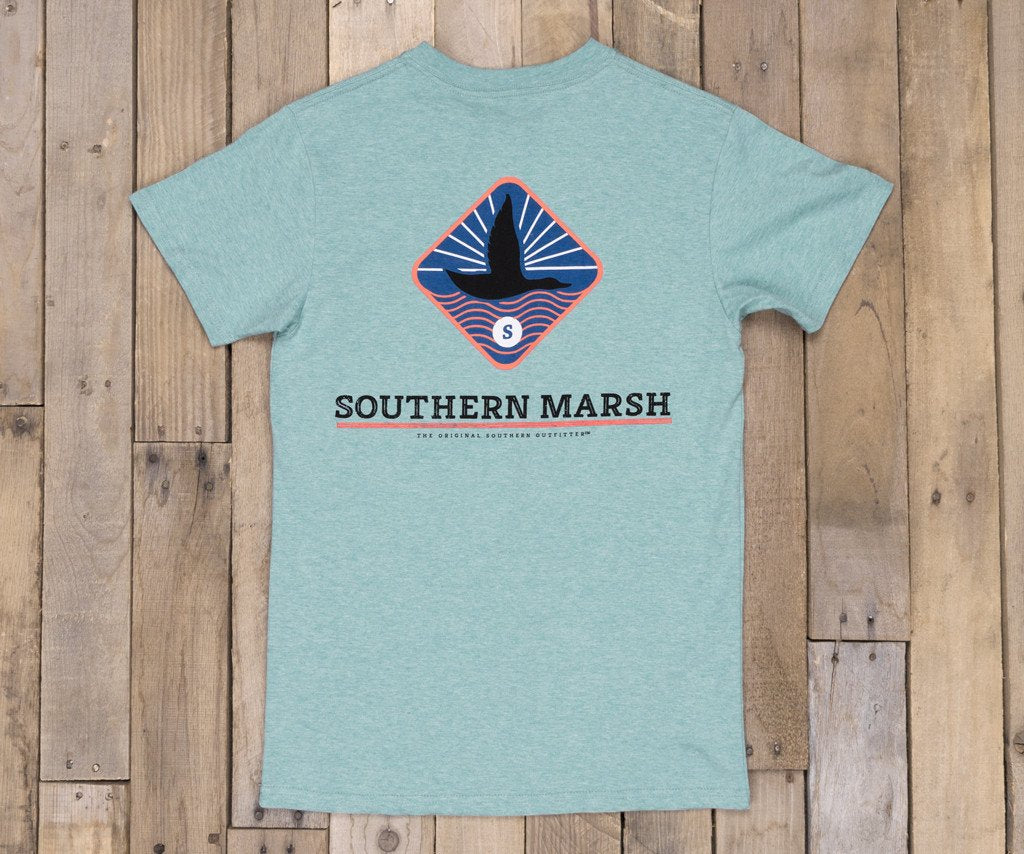Washed Moss Blue Heather | Branding Collection Tee | Flying Duck | Short Sleeve T-Shirt | Back | Southern Duck Shirt