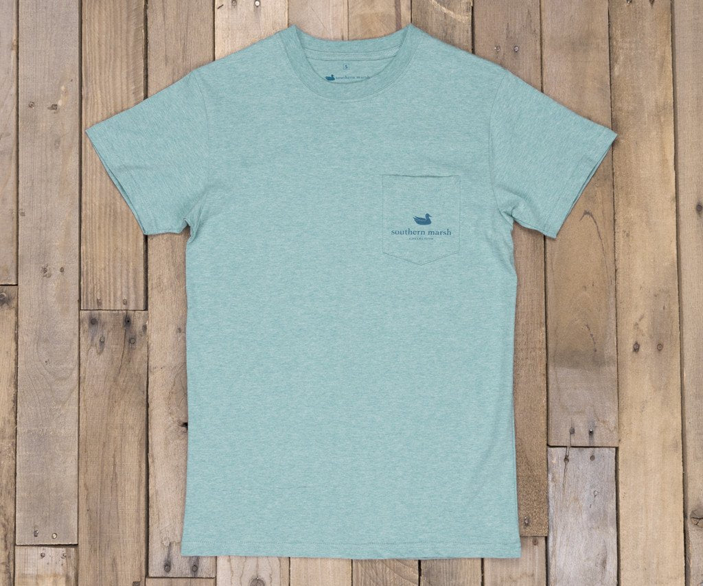 Washed Moss Blue Heather | Branding Collection Tee | Flying Duck | Short Sleeve T-Shirt | Men's Front Pocket | Southern