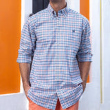 Navy and Coral | Chambers Performance Gingham Dress Shirt | Long Sleeve Performance Dress Shirt