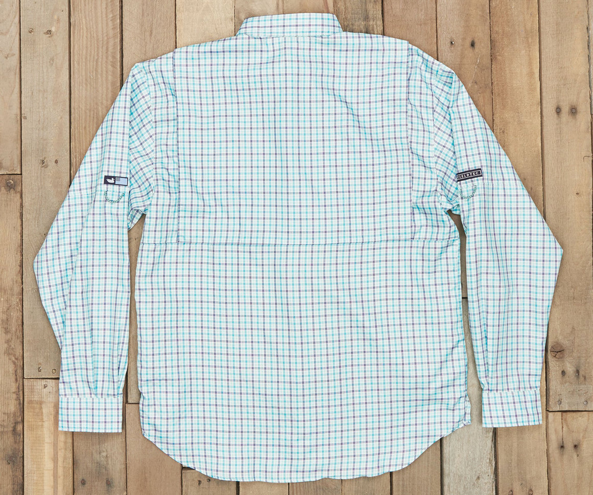 Slate and Teal Cay | Harbor Cay Fishing Shirt | Abaco Grid | Long Sleeve Fishing Shirt | Back