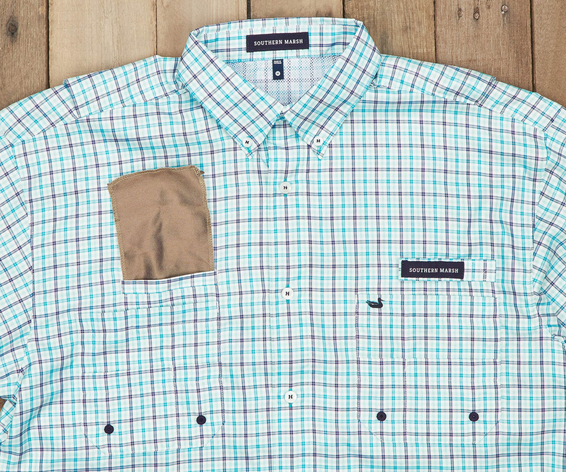 Slate and Teal Cay | Harbor Cay Fishing Shirt | Abaco Grid | Long Sleeve Fishing Shirt | Detail