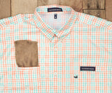 Melon and Teal Cay | Harbor Cay Fishing Shirt | Drake Grid | Long Sleeve Fish Shirt | Detail