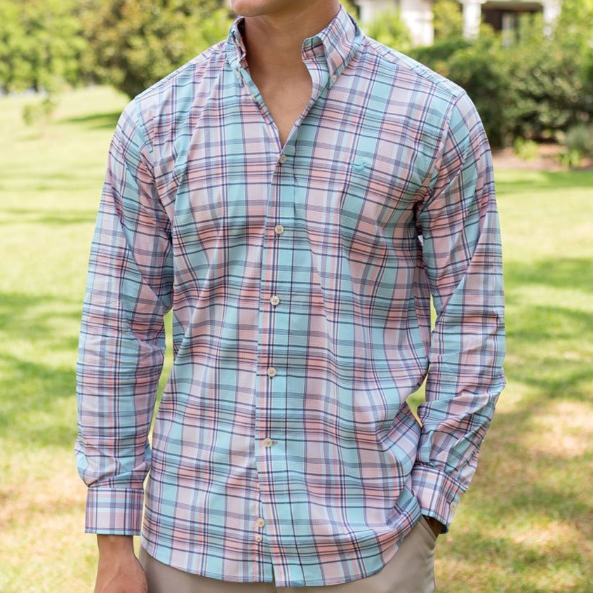 Coral and Teal | Kershaw Performance Plaid Dress Shirt