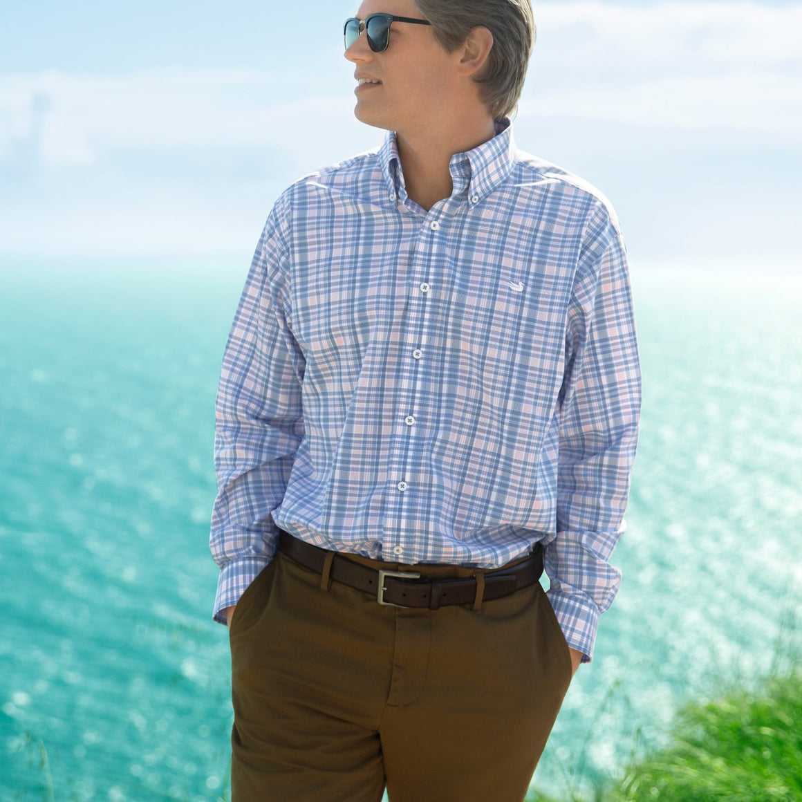 Slate and French Blue | Nassau Performance Plaid Dress Shirt | LS