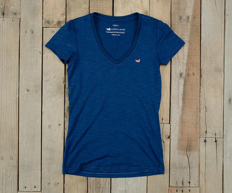 Navy with Melon Duck | Caroline V-Neck Tee | Slub | Womens Fit T-Shirts