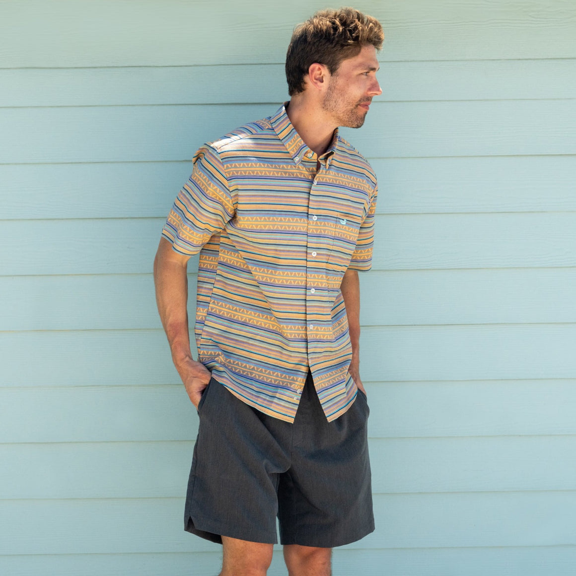Lilac     and     Peach | Yuma Performance Shirt | Pacific Stripe | LS