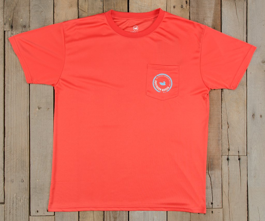 Coral  with Electric Blue | FieldTec™ Pocket Tee | Short Sleeve | Front