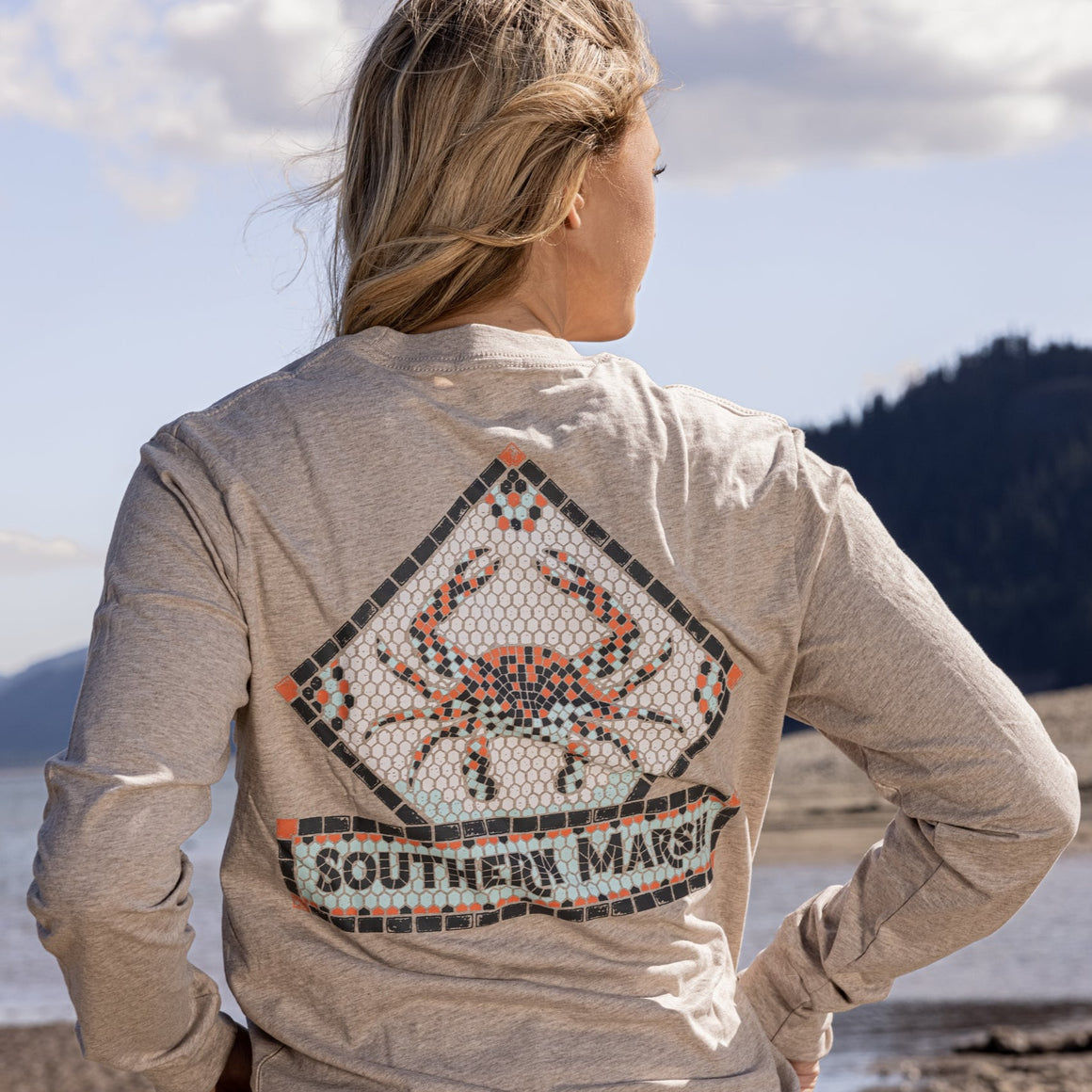 Washed Burnt Taupe | Mosaic Crab Tee | Long Sleeve | Lifestyle