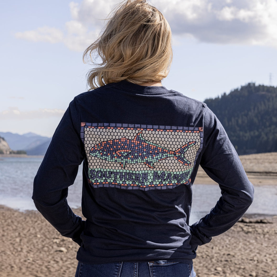 Navy | Tile Fish Tee | Long Sleeve | Lifestyle