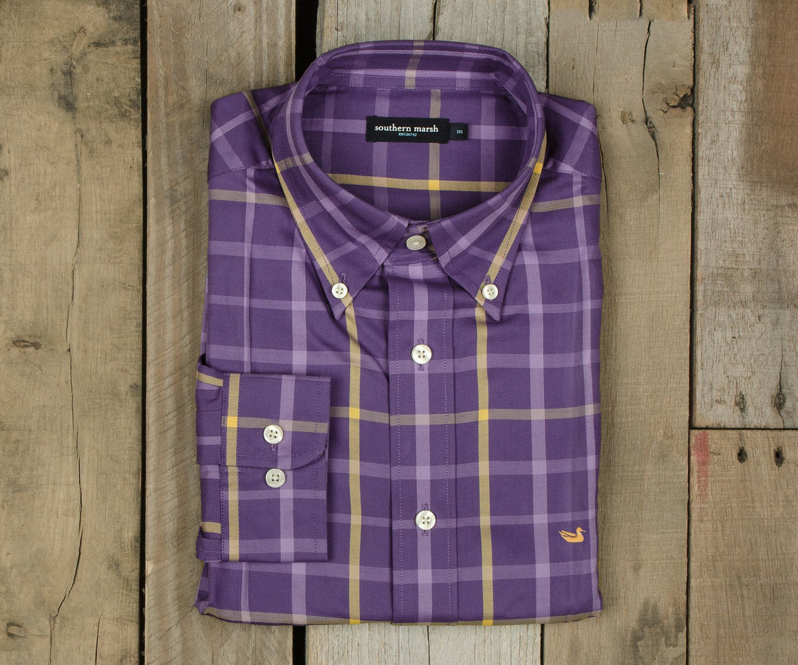 Purple and Yellow with Yellow Duck | Lafitte Tattersall Dress Shirt | Long Sleeve