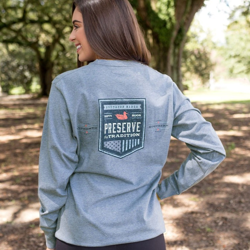 Washed Slate Heather | Southern Tradition Crest Tee | Long Sleeve