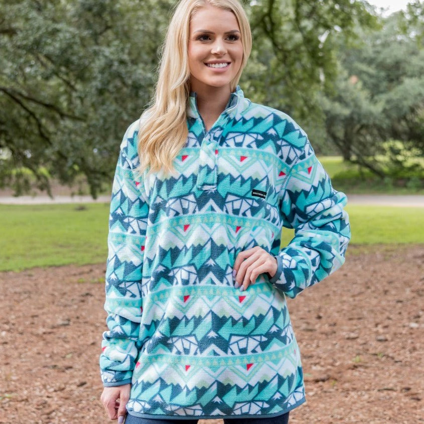 White  and Teal | Fairbanks Pullover | Front