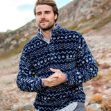 Navy  and Blue | Tangier Ikat Fleece Pullover | Front