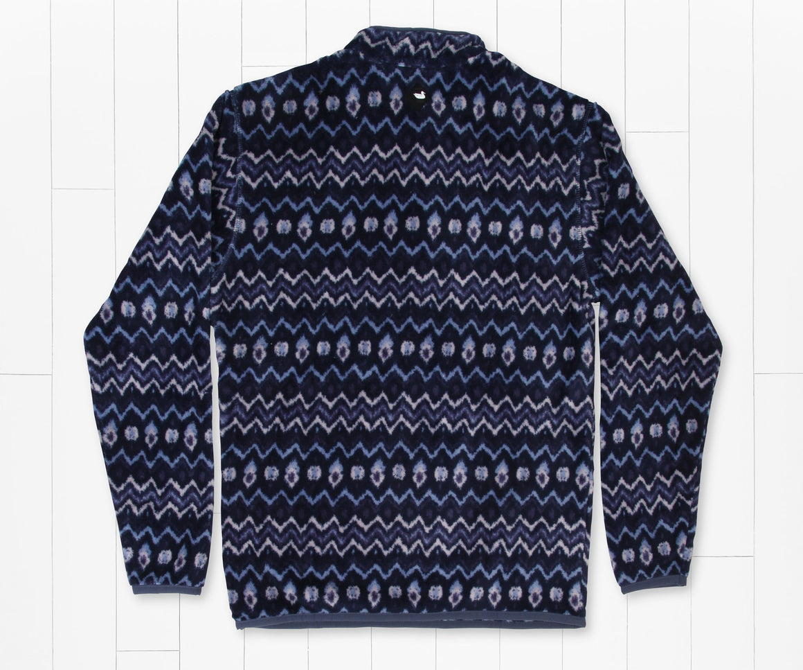 Navy  and Blue | Tangier Ikat Fleece Pullover | Back