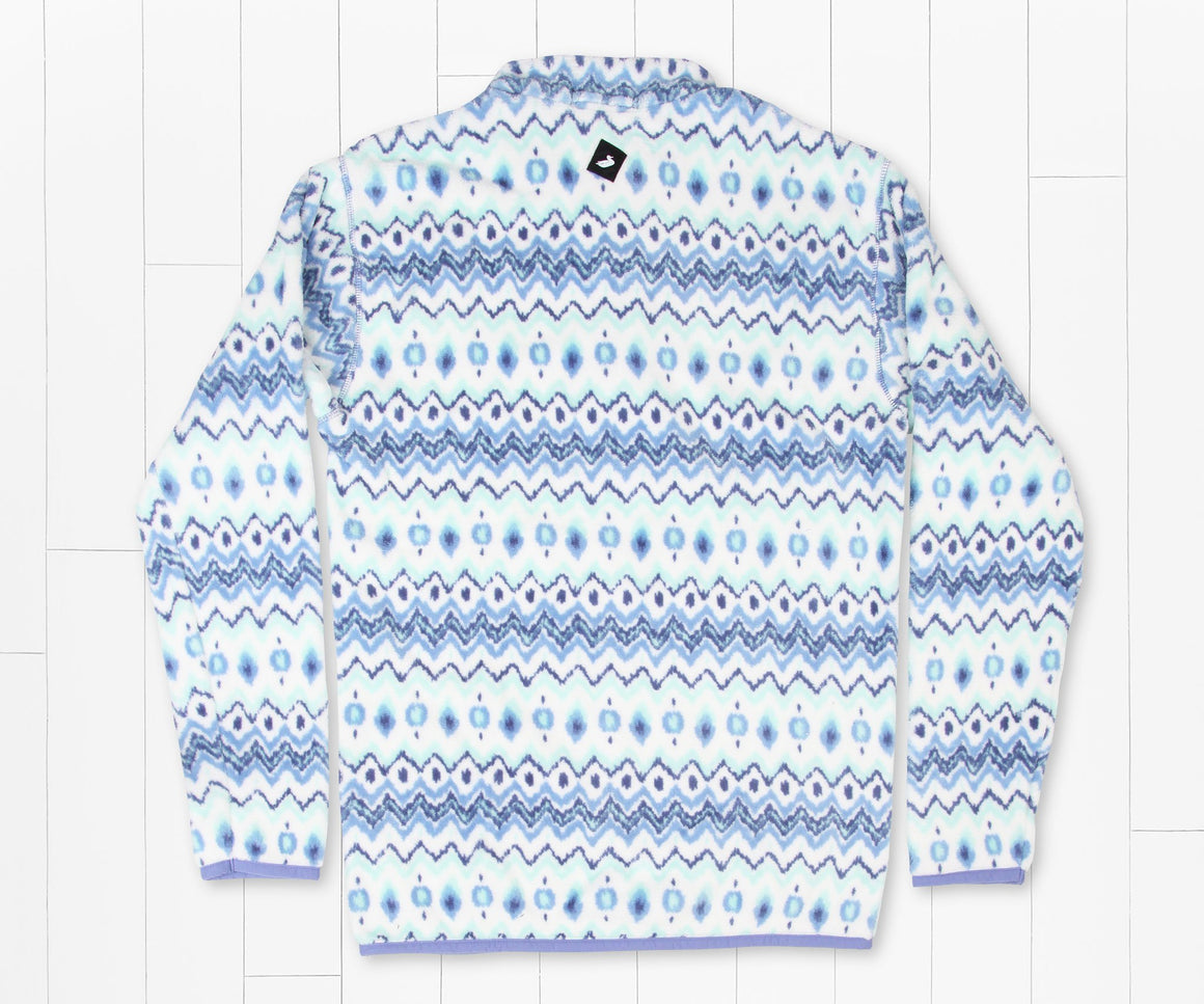 White  and Blue | Tangier Ikat Fleece Pullover | Back