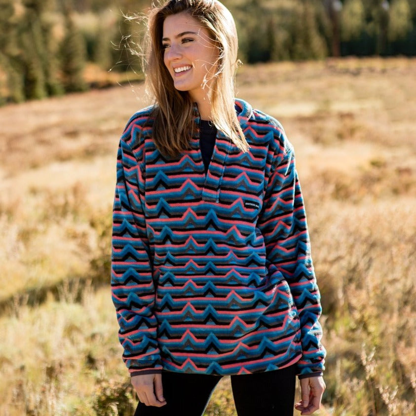 Slate and  Coral | Moab Stripe Fleece Pullover | Front