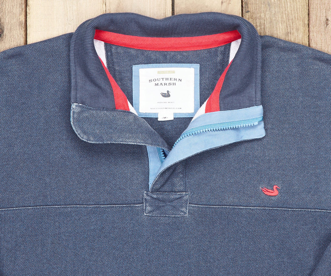 Washed Navy Pique | Riley Pique Pullover | Detail