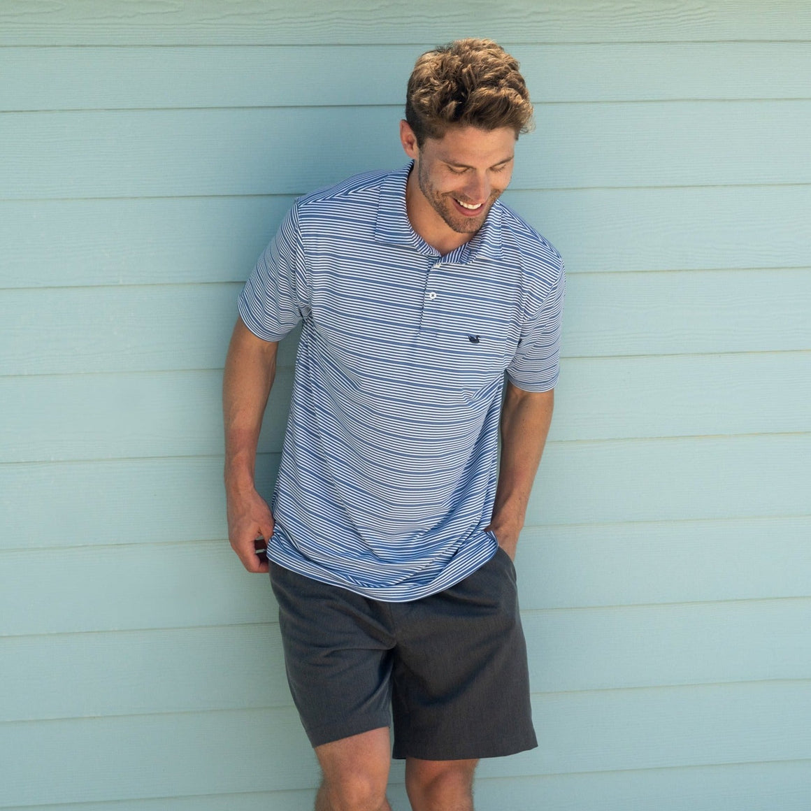 Navy and White | Bermuda Performance Polo - Chenier Stripe | LS