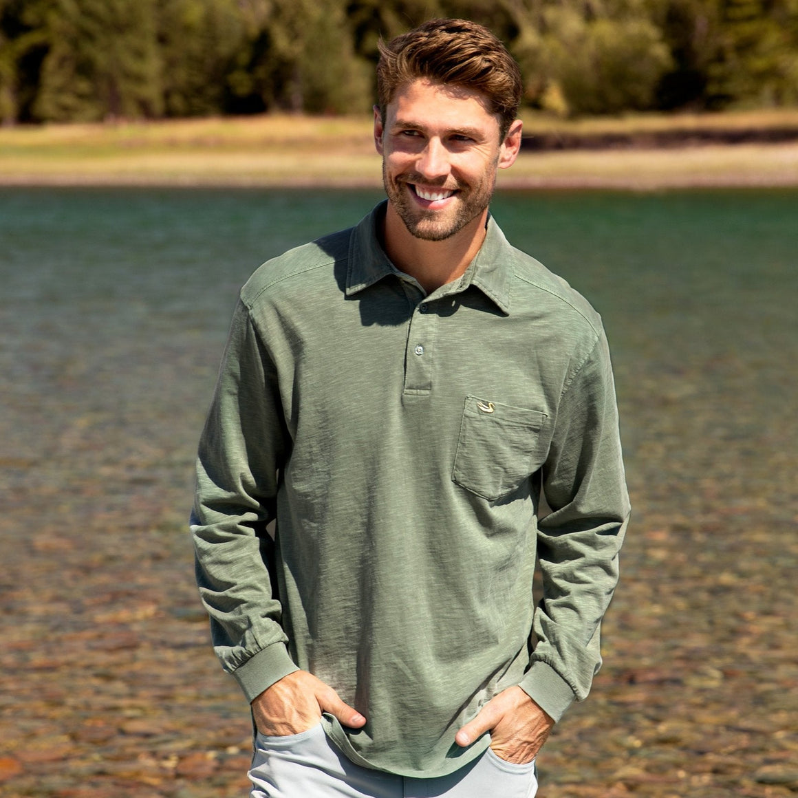 SEAWASH™ Slub Polo | Long Sleeve | Washed Sandstone