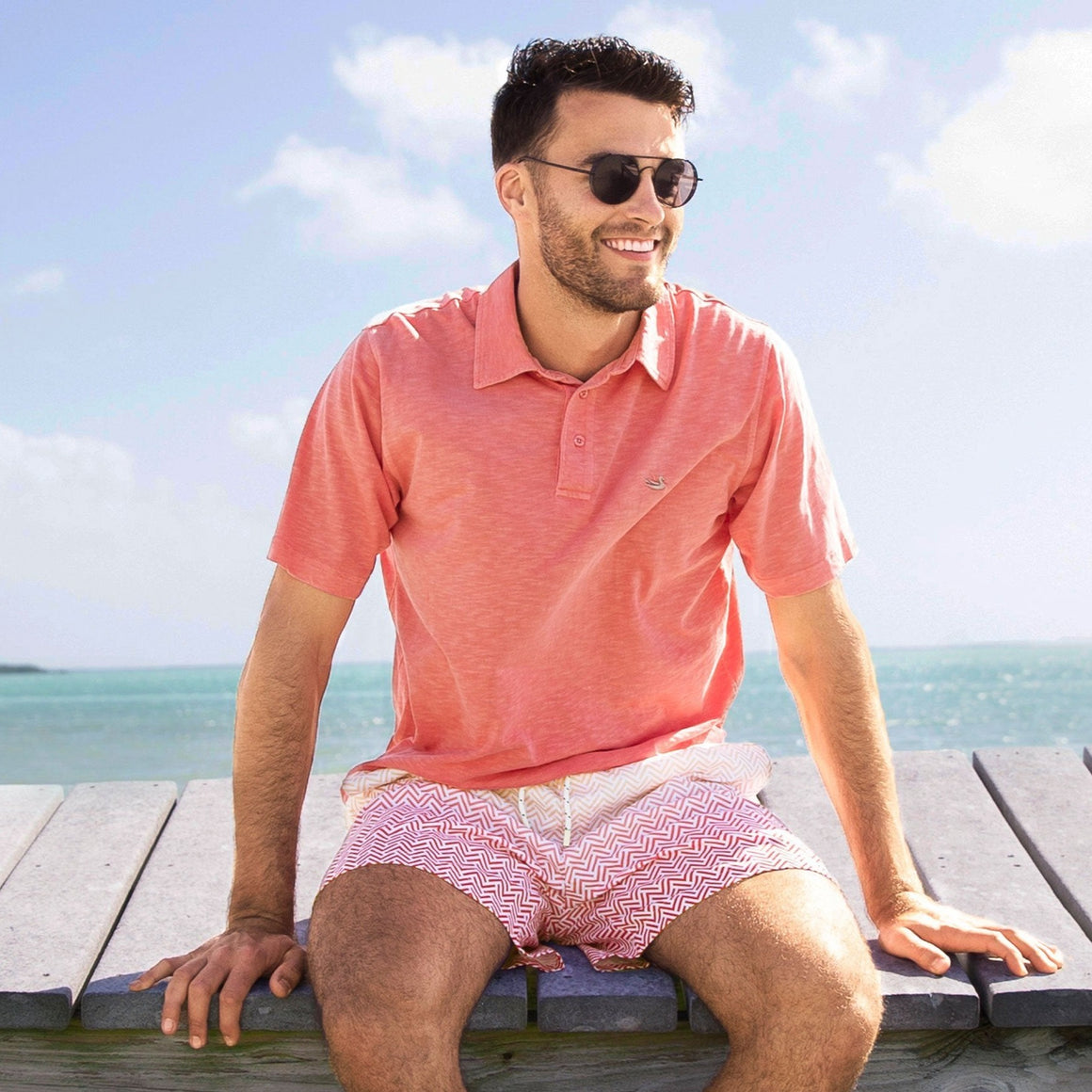 Coral | SEAWASH™ Slub Polo | Front