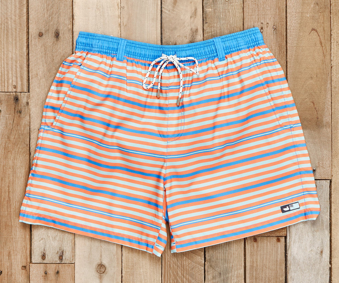 Blue and Orange Stripes | Dockside Swim Trunk | Stripes | Swim Shorts
