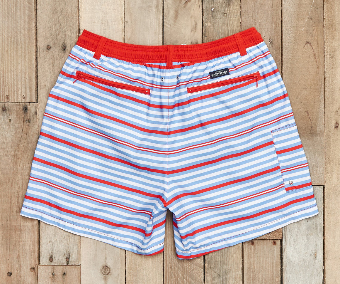 Red and Blue Stripes | Dockside Swim Trunk | Stripes | Swim Shorts | red white blue swim trunks